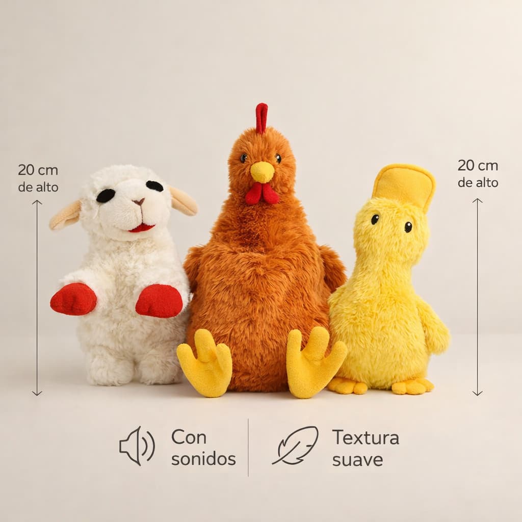 Trío de Peluches THE DOGS — Gallina + Pato + Oveja