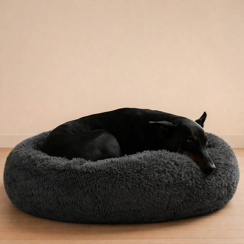 Cama anti-estrés THE DOGS vista superior mostrando la forma tipo nido que favorece la postura enrollado.