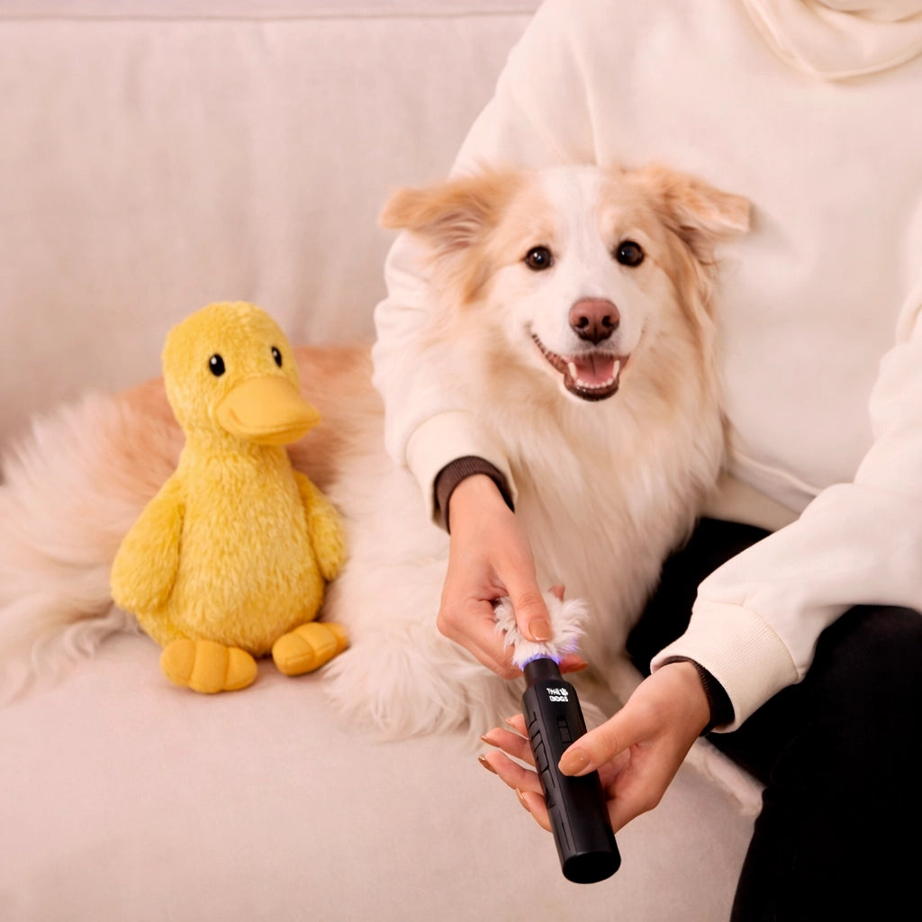Perro tranquilo durante una rutina de uñas con THE DOGS NAILS