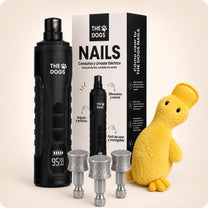 Kit Uñas sin Estrés THE DOGS con limador NAILS, caja, tres cabezales de repuesto y Pato Antiestrés